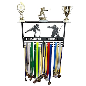 SUPERDANT Percha de medallas de fútbol, exhibición de medallas deportivas,  para más de 60 medallas, soporte de pared, soporte de cinta, colgador
