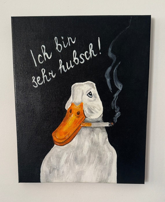 Duck With Cigarette Black Duck Goose Duck Original Acrylic Painting