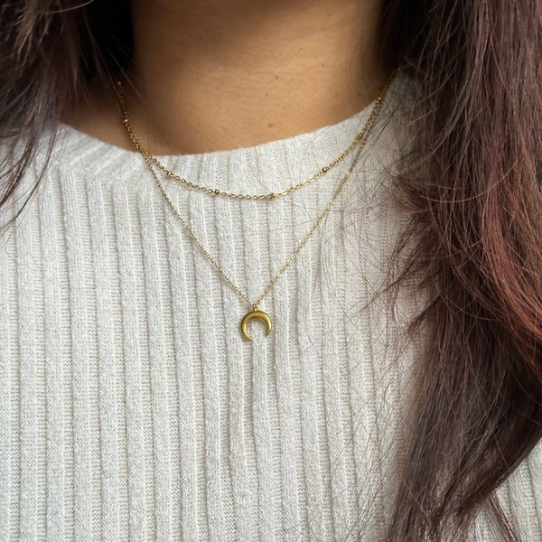 Layered moon necklace | 18k gold plated stainless steel | tarnish resistant  | women’s jewelry | stacking necklaces