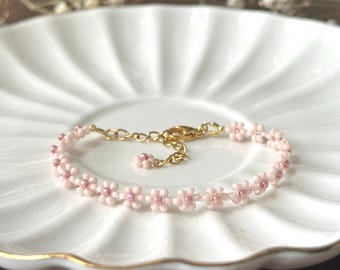 Pink cherry blossom inspired flower bracelet | 14k gold filled | 925 sterling silver | 18k gold plated stainless steel | women's jewelry