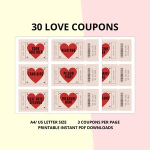 30 coupon d'amore carini e divertenti / Regali per lei / Regali per lui / San Valentino / Anniversario / Solo perché / Download digitale stampabile PDF