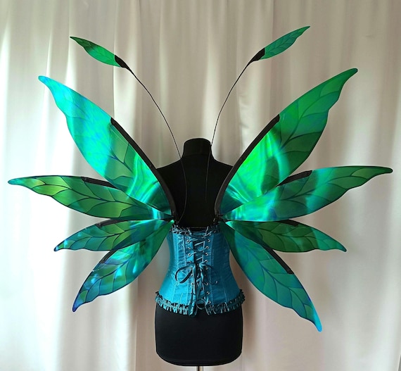 大きな緑色の虹色の麻の葉の妖精の羽 - ルネッサンス・フェスティバル