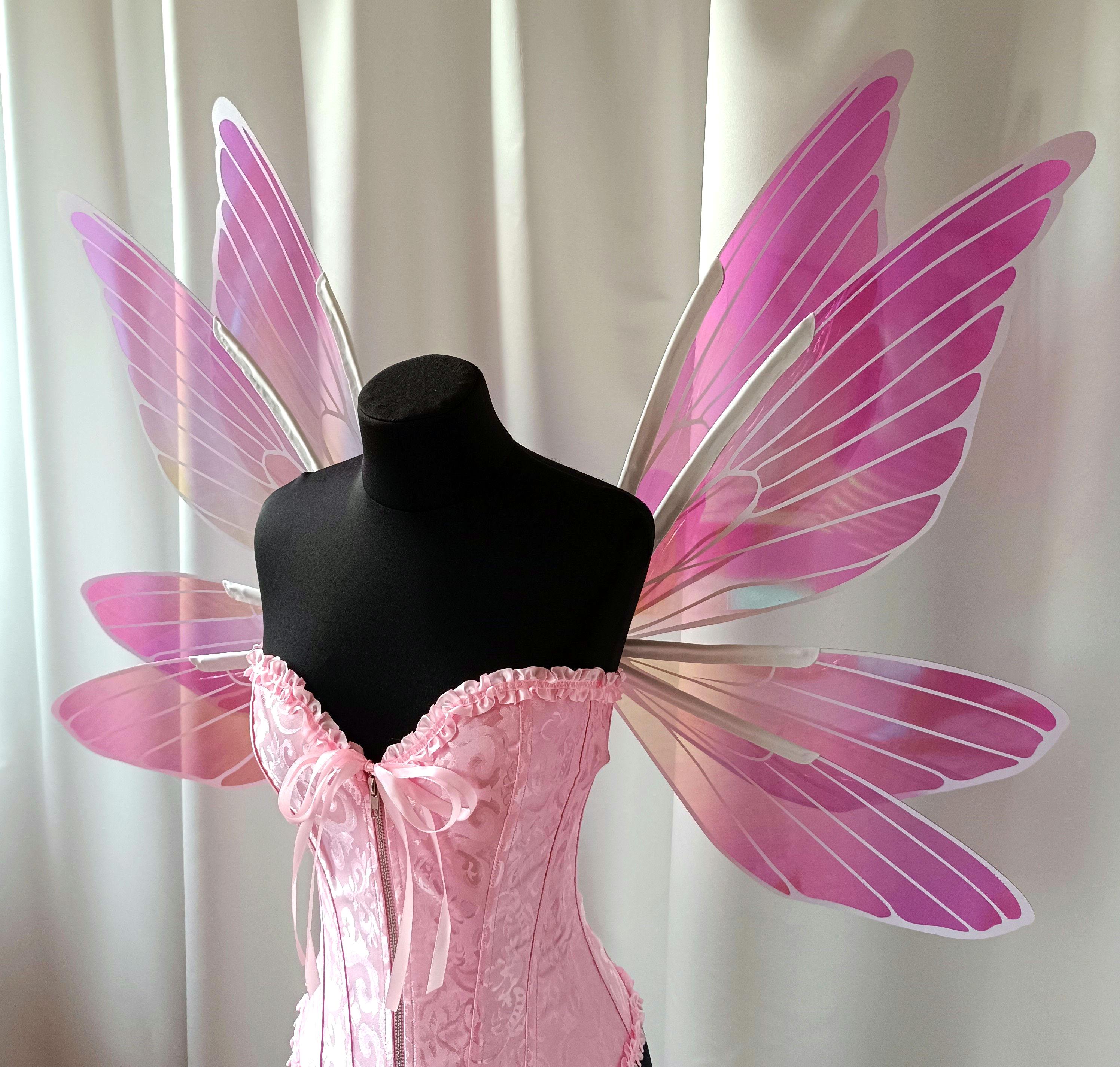 Pink iridescent wings with a white outline, fairy wings for Ren Faire