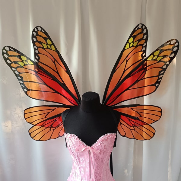 Orange butterfly wings, fairy wings, monarch butterfly wings, wings for parties, festivals, Halloween