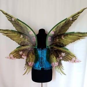 Green Forest Fairy Wings , Plastic wings with moss and flower pattern for elven cosplay.