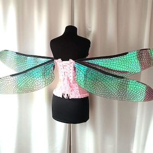 Large green dragonfly wings for cosplay, iridescent green dragonfly wings for adult costume for Halloween, Renaissance Festival