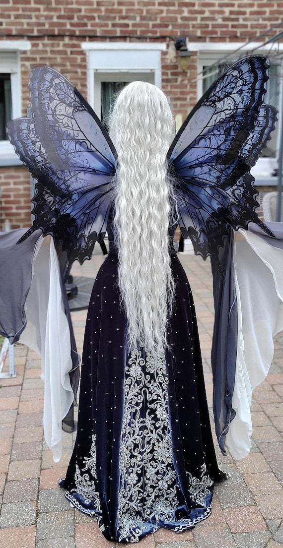 Gothic Fairy Wings – Transparent Blue Lace Butterfly Wings for