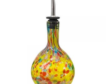 Red and Yellow Blown Glass Cruet