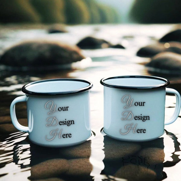 Mockup - Enamel Mug white, Enamel Mug, White Mug, Enamelware Mug, Enamel Cup