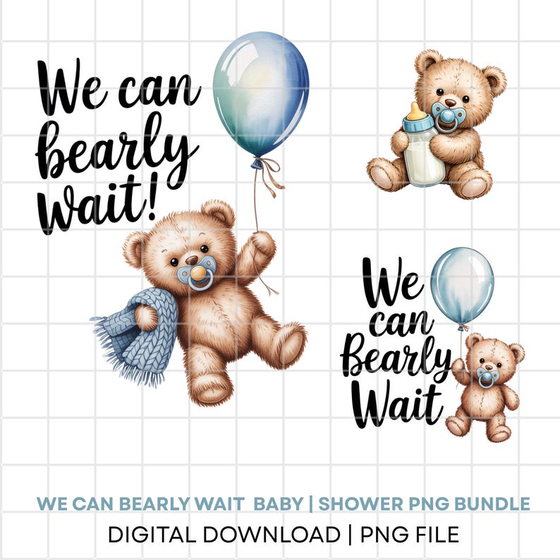 We Can Bearly Wait Baby Shower PNG, PNG Bundle, Boy Bear Theme Digital ...
