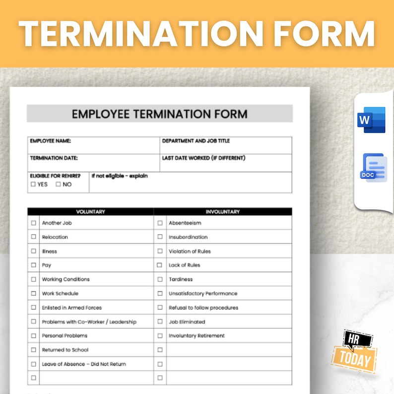 Employee Termination Form Human Resource Forms and Templates MS Word