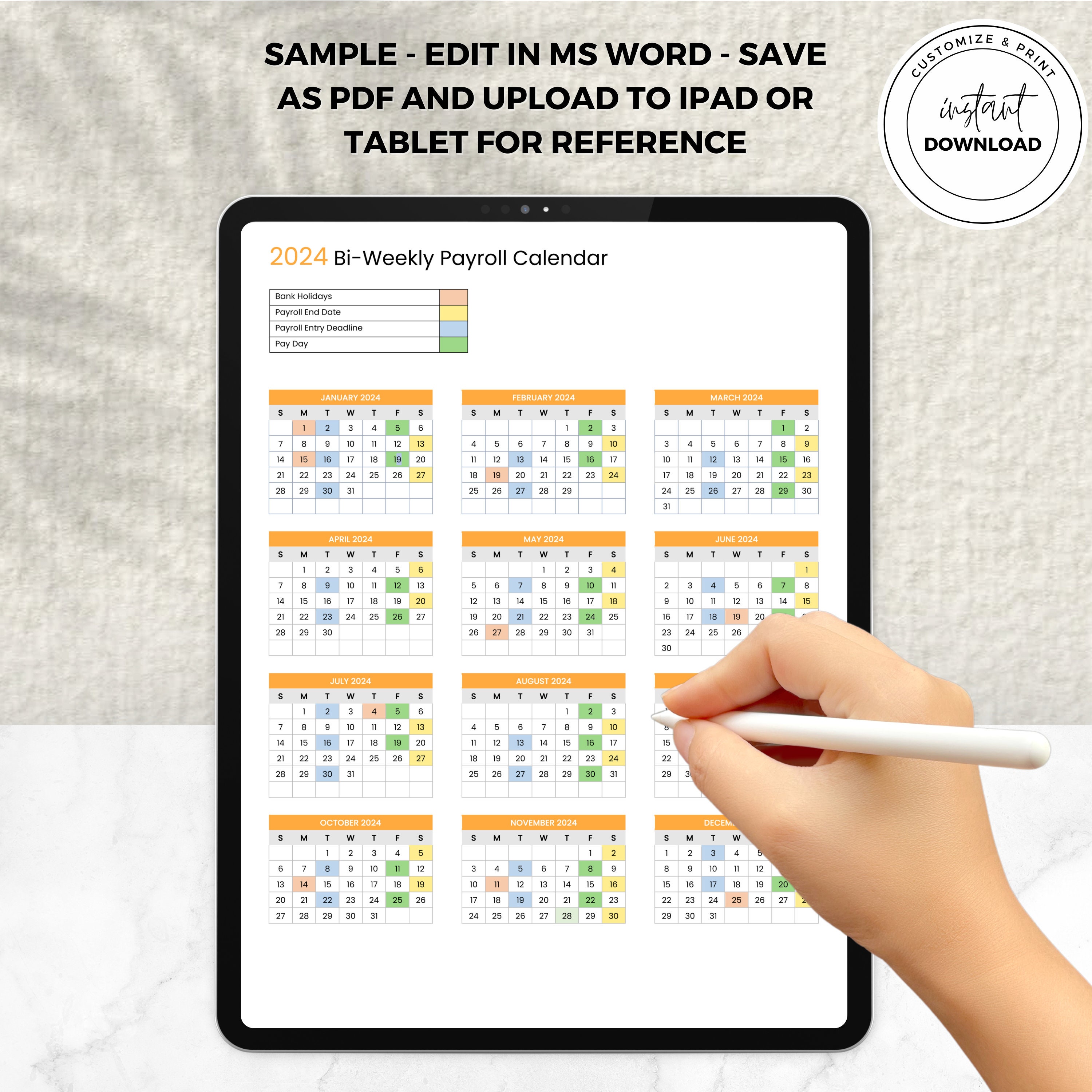 2024 Bi-weekly Payroll Calendar Template - Etsy