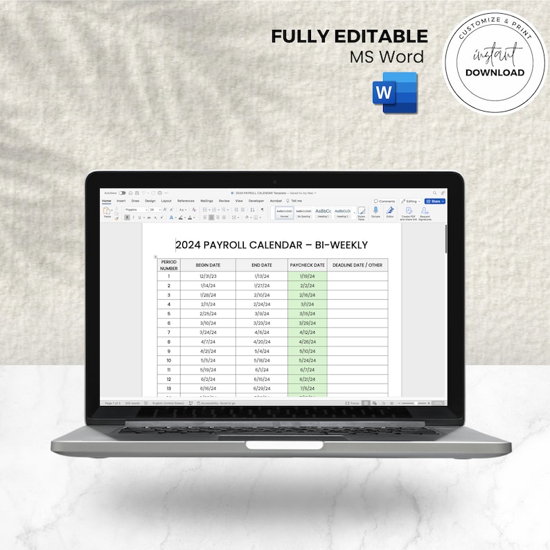 2024 Bi-weekly Payroll Calendar Template - Etsy