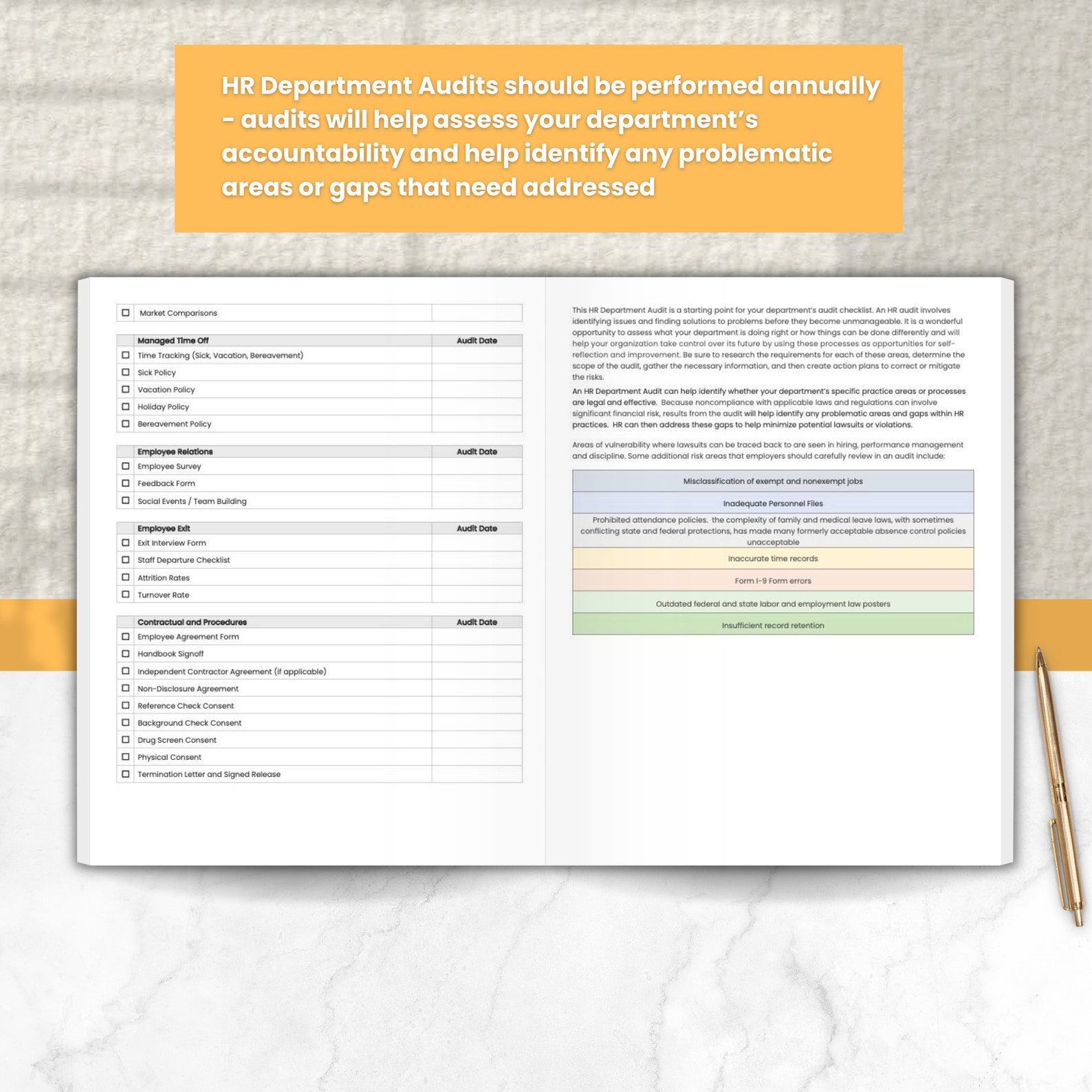 Human Resources Department Audit | Checklist Internal Audit | Editable ...