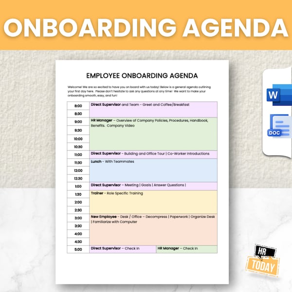 Employee Onboarding Agenda | New Hire | New Employee Calendar | HR Forms