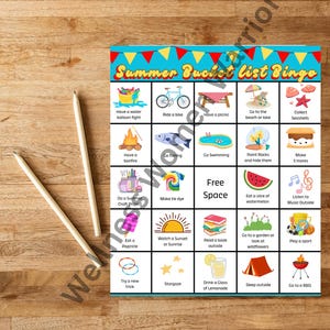 Summer Bucket List Bingo - Jogo divertido para imprimir para crianças e famílias | Download instantâneo