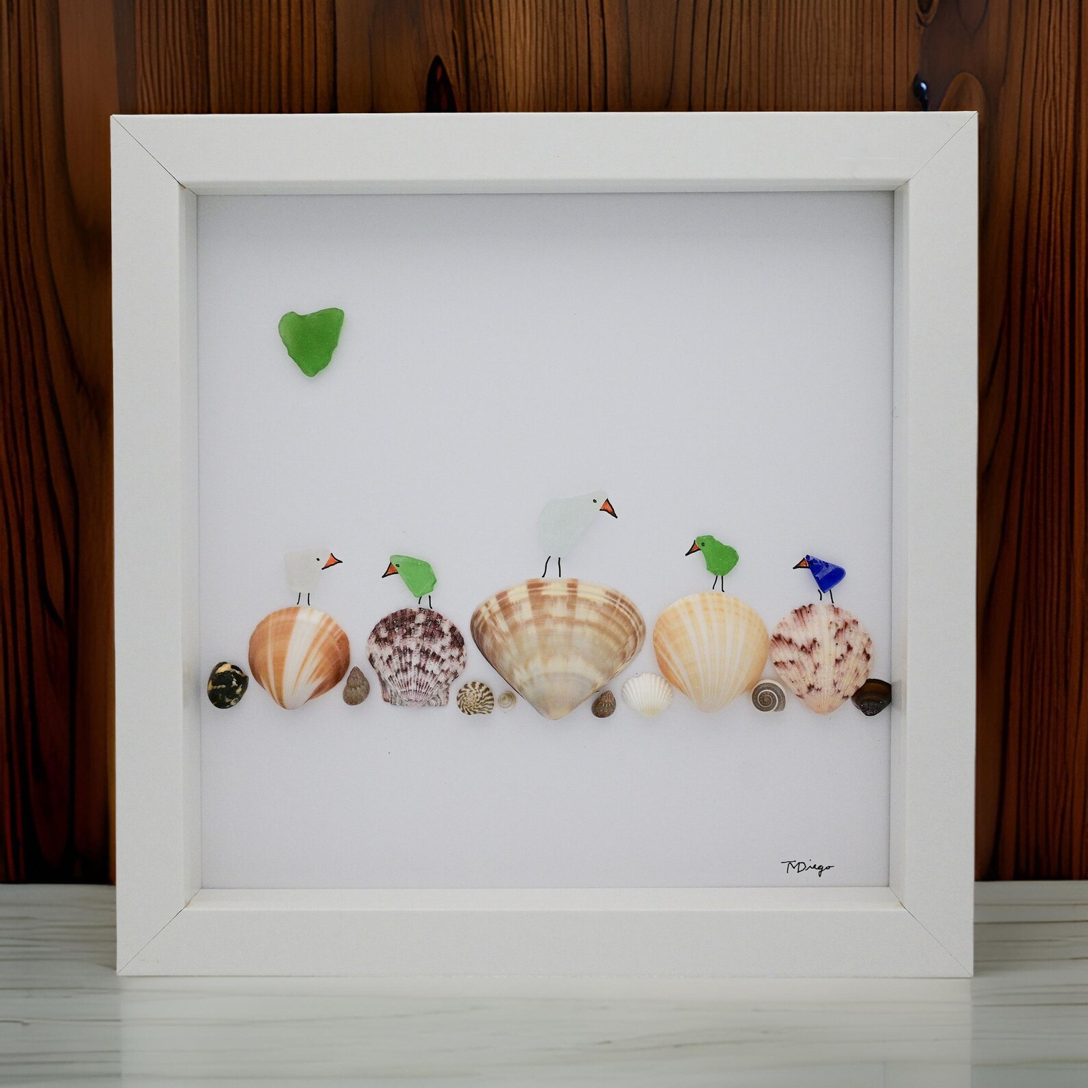 Framed Sea Shell Wall Art, Framed Sea Glass Art, Colorful Sea Glass ...