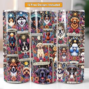 Conception de sublimation d'enveloppe de gobelet de cartes de tarot de chien pour l'enveloppe de gobelet de 20 z, conception de carte de tarot de races de chien, téléchargement numérique d'amoureux des chiens
