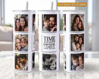 Tid med familjen Lägg till egna foton Tumblerdesign för 20oz rakt tumbleromslag, familjefotokollagedesign, lägg till dina egna foton
