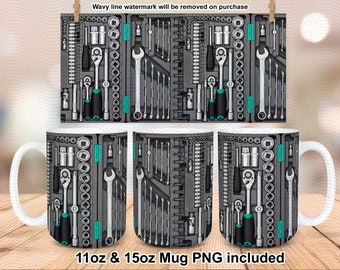 Mechanic Tool Box Mug Wrap Design for 11oz and 15oz Mugs, Tool Box Sublimation Design, Mechanic Mug Design, Fathers Day PNG, Mechanic Gift