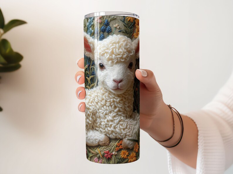 Spring Lamb Sublimation Design for 20oz Skinny Tumbler Easter Lamb Tumbler Design Digital Download Seamless Design Baby Lamb PNG 3
