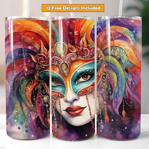 Mardi Gras Masquerade Mask Tumbler Design for 20oz Tumbler New Orleans Tumbler Wrap Sublimation Design Digital Download Seamless Design