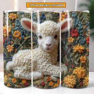 Spring Lamb Sublimation Design for 20oz Skinny Tumbler Easter Lamb Tumbler Design Digital Download Seamless Design Baby Lamb PNG 1