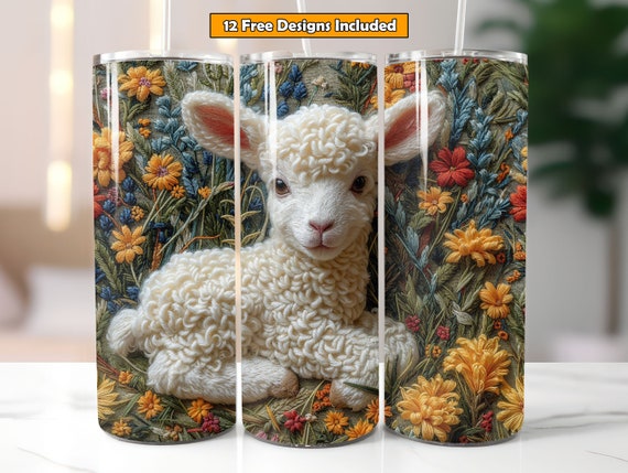 Spring Lamb Sublimation Design for 20oz Skinny Tumbler Easter Lamb Tumbler Design Digital Download Seamless Design Baby Lamb PNG