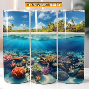 Beach Tumbler Sublimation Design for 20oz Skinny Tumbler Beach Sublimation Digital Download Beach Wrap PNG Tumbler Design