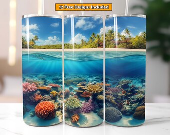 Beach Tumbler Sublimation Design for 20oz Skinny Tumbler Beach Sublimation Digital Download Beach Wrap PNG Tumbler Design