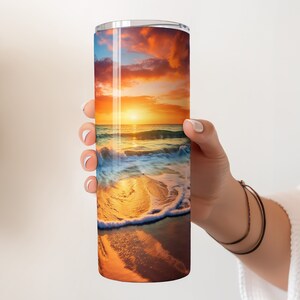 Beach Tumbler Wrap Sublimation Design for 20oz Skinny Tumbler Beach Sunset Tumbler Digital Download Beach Tumbler PNG Seamless Design 3