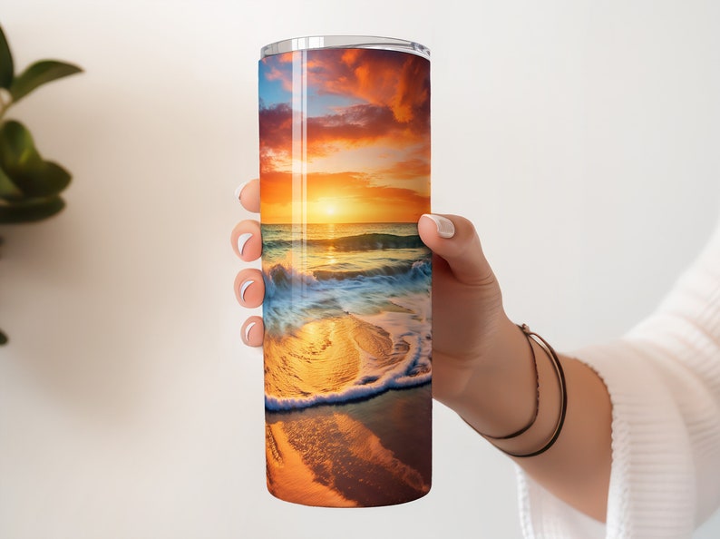 Beach Tumbler Wrap Sublimation Design for 20oz Skinny Tumbler Beach Sunset Tumbler Digital Download Beach Tumbler PNG Seamless Design 3
