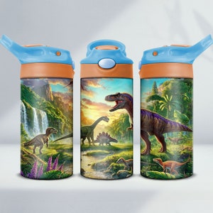 Dinosaurs 12oz Kids Flip Top Sippy Cup Tumbler Wrap, 12oz Straight Tumbler Sublimation PNG, Childrens Dinosaur Tumbler Wrap Design PNG