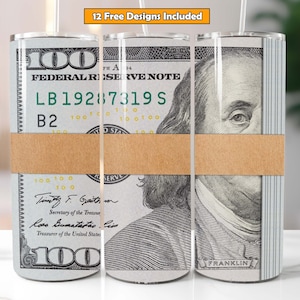 Money Roll Band Tumbler Wrap PNG Seamless design 100 dollar bill tumbler wrap seamless tumbler design 20oz tumbler wrap digital download