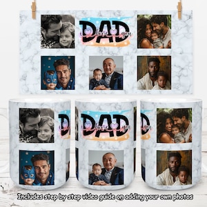 Envoltura de taza con foto de papá para tazas de 15 oz y 11 oz, diseño de sublimación de collage de fotos familiares, diseño de taza con fotos propias, PNG del día del padre, papá, padre