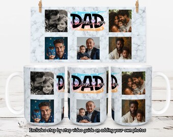 Papa foto mok wrap voor 15oz en 11oz mokken, familiefoto's collage sublimatie ontwerp, eigen foto's mok ontwerp toevoegen, vaders dag PNG, papa, vader