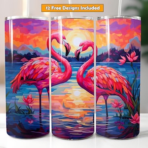 Flamingo Tumbler Wrap for 20 oz Tumbler Sublimation Design Instant Digital Download PNG Seamless Design 20 oz Skinny Tumbler Wrap Design