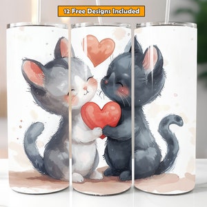 Valentines Day Cat Tumbler Wrap Digital Design für 20 Unzen Skinny Tumbler Cute Cats Valentines Tumbles Day Cats