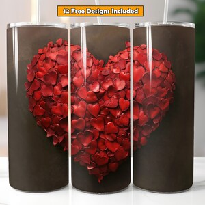 Valentijnsdag Tumbler Sublimatie Design voor 20oz Skinny Tumbler Love Hearts Tumbler Wrap Valentine Heart PNG Digitale Download Naadloos