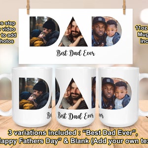 Diseño de sublimación de taza con foto de papá, Taza del Día del Padre, Envoltura de taza de 11 oz y 15 oz, Diseño de taza para agregar fotos propias, Descarga digital PNG del Día del Padre