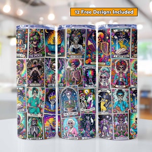 Sarkastische Tarotkarten Sublimationsdesign für 20 Unzen gerade Becher, lustiges Skelett Tarotkarten Tumbler Wrap Design, Tarot Sublimation PNG
