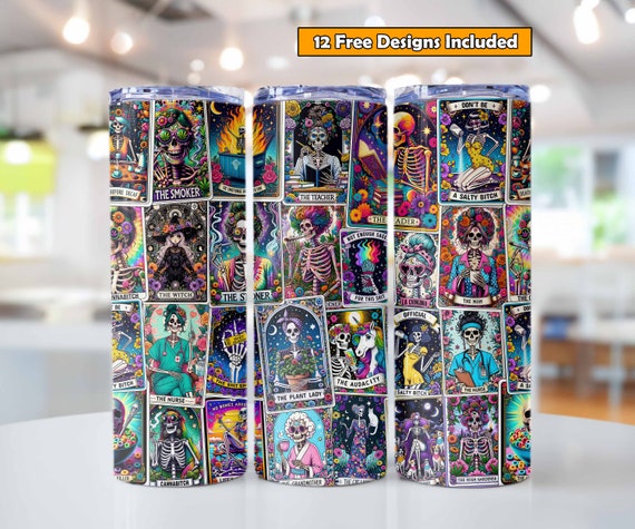 Sarcastic Tarot Cards Sublimation Design for 20oz Straight Tumbler, Funny Skeleton Tarot Card Tumbler Wrap Design, Tarot Sublimation PNG