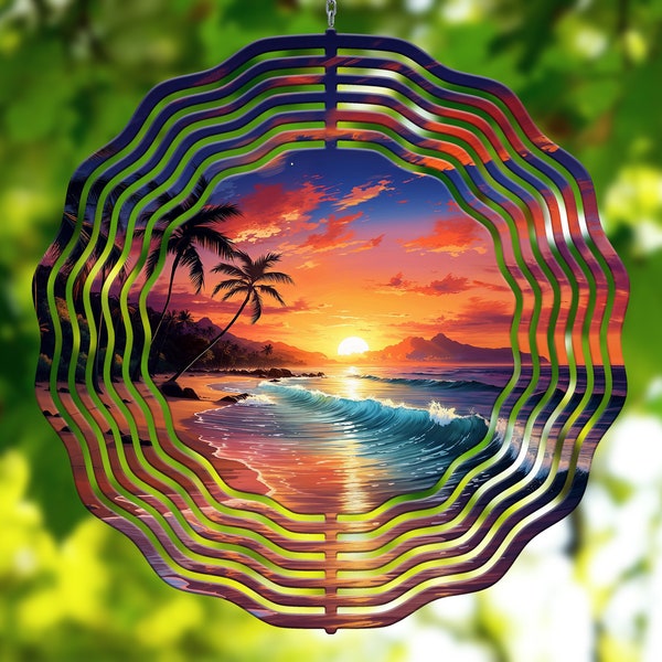 Beach Sunset Wind Spinner Sublimation Design Beach Sublimation for Garden Wind Spinner