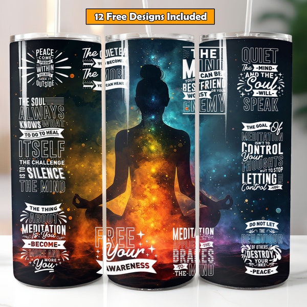 Meditation Tumbler Design for 20oz Tumbler Wrap Chakra Spiritual Quotes Meditation PNG Inspirational Quotes Sublimation Design