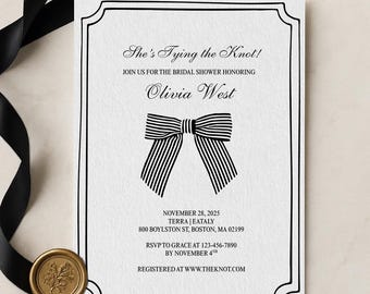 Black Bow Bridal Shower Invitation: Elegant Canva Template (Printable)