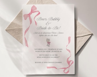 Pink Bow Bridal Shower Invitation: Bubbly Bride-to-Be (Editable Canva Template)