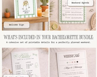 Bachelorette Weekend Bundle | Margs and Matrimony | Editable Itinerary, Welcome Sign, Packing List, Vibe Guide