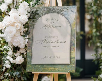 Garden Bridal Shower Welcome Sign, Editable Canva Template, Vintage Art Theme