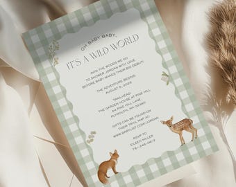 Woodland Baby Shower Invitation, Editable in Canva, Forest Animals Theme, Gender Neutral, Instant Download