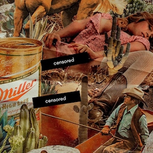 Beer Me Collage Art Print: Western Retro Pop Art